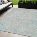 5 X 8 Aqua Damask Washable Indoor Outdoor Area Rug
