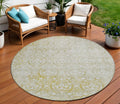 8 Gold Round Damask Washable Indoor Outdoor Area Rug