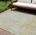 10 X 14 Gold Damask Washable Indoor Outdoor Area Rug