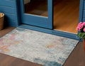 3 X 5 Teal Blue Abstract Washable Indoor Outdoor Area Rug