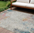 9 X 12 Teal Blue Abstract Washable Indoor Outdoor Area Rug