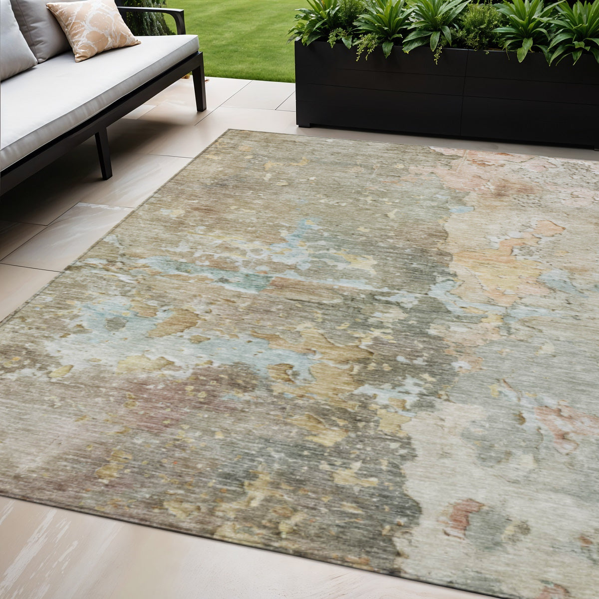 5 X 8 Brown Abstract Washable Indoor Outdoor Area Rug