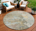 8 Brown Round Abstract Washable Indoor Outdoor Area Rug
