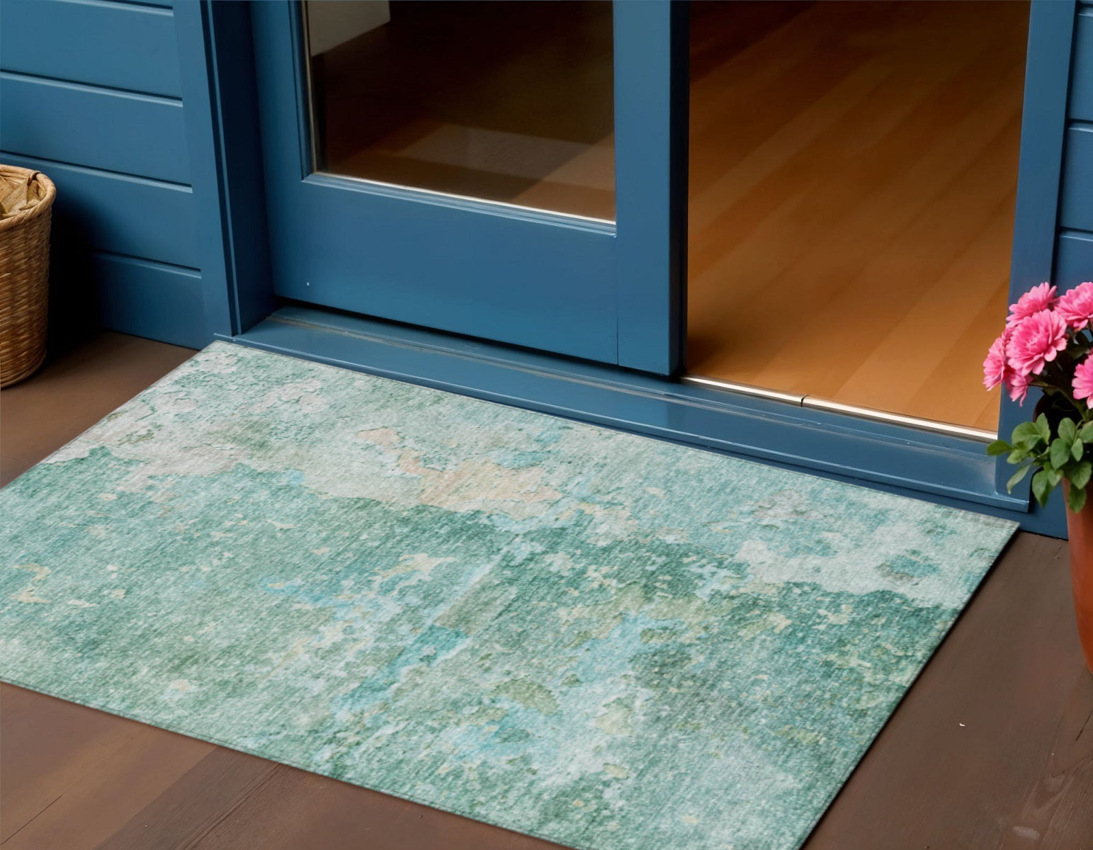 5 X 8 Emerald Abstract Washable Indoor Outdoor Area Rug