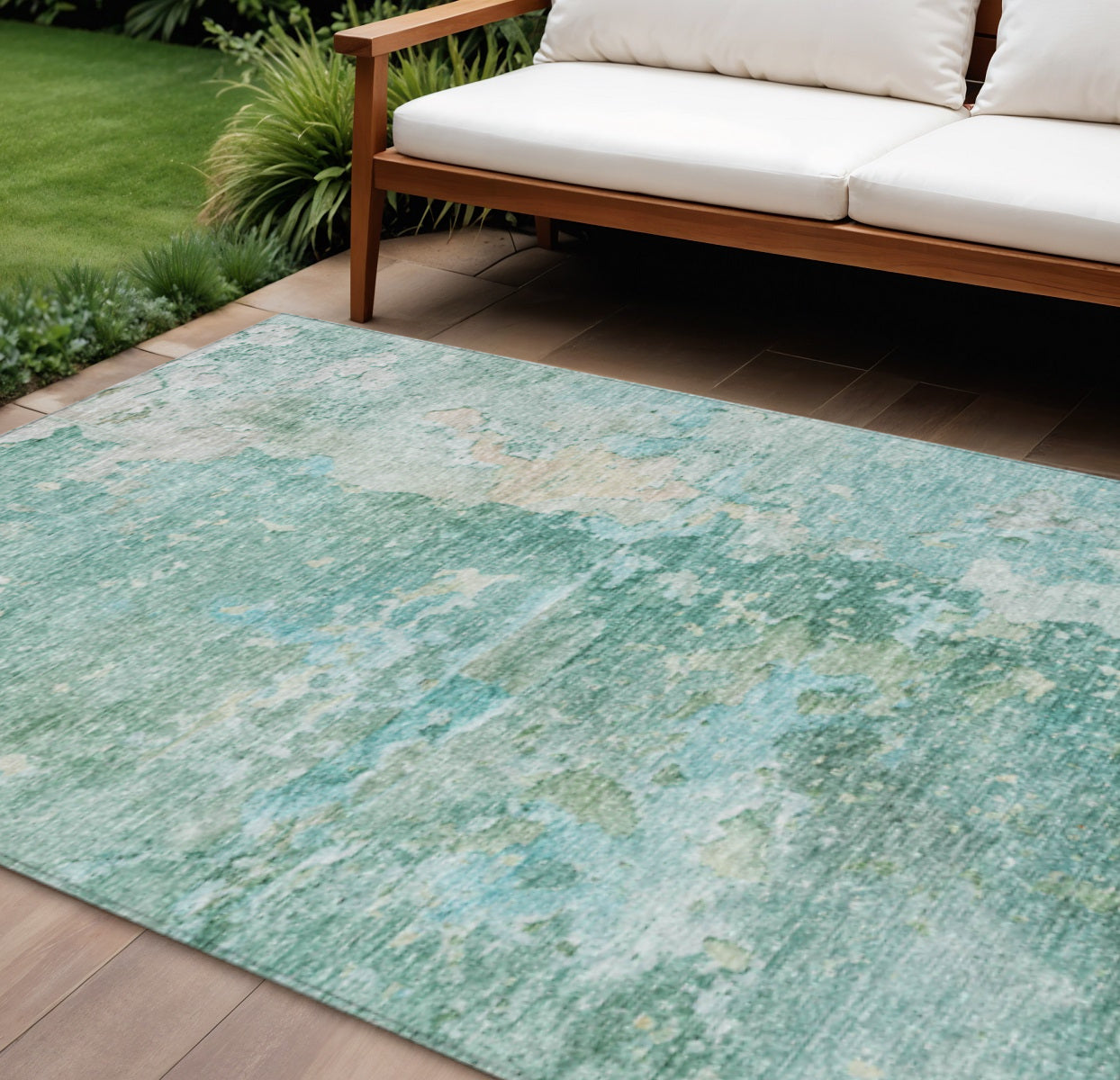 9 X 12 Emerald Abstract Washable Indoor Outdoor Area Rug