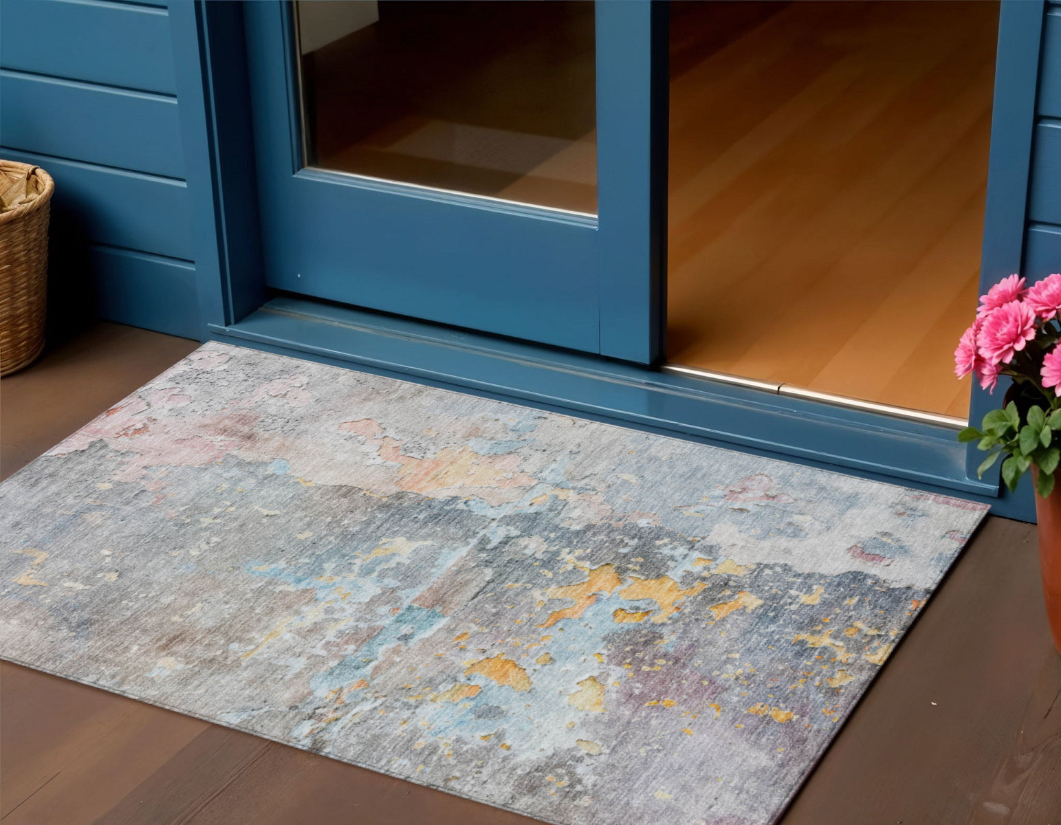 3 X 5 Granite Gray Abstract Washable Indoor Outdoor Area Rug