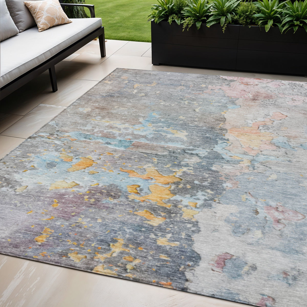 5 X 8 Granite Gray Abstract Washable Indoor Outdoor Area Rug