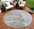 8 Granite Gray Round Abstract Washable Indoor Outdoor Area Rug