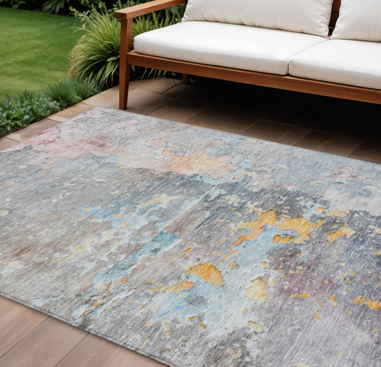 9 X 12 Granite Gray Abstract Washable Indoor Outdoor Area Rug