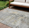 9 X 12 Gray Abstract Washable Indoor Outdoor Area Rug