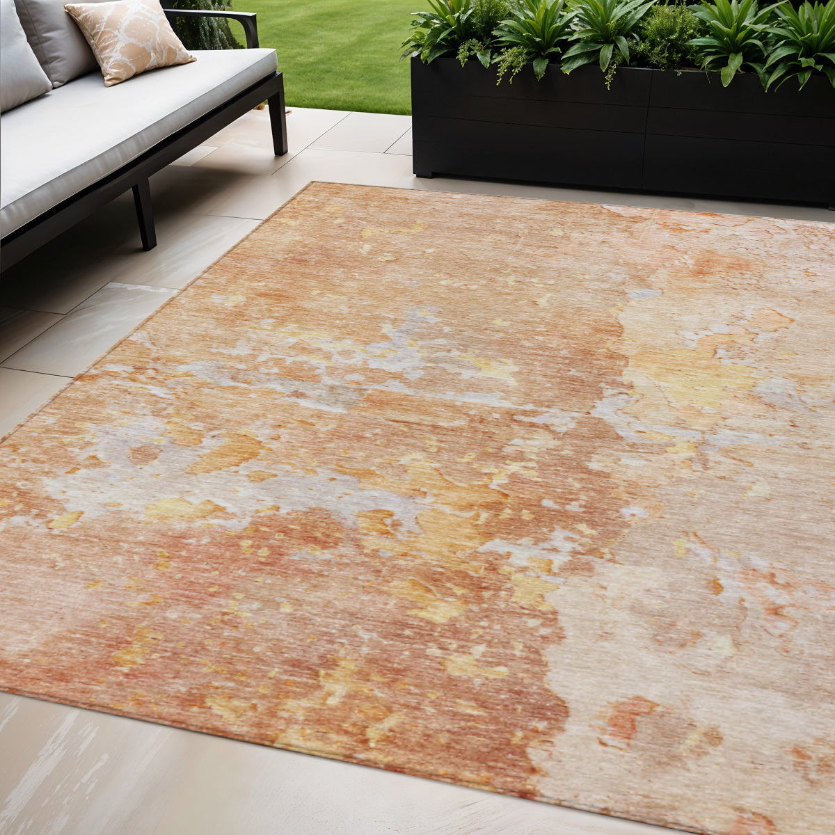 5 X 8 Salmon Abstract Washable Indoor Outdoor Area Rug