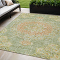 5 X 8 Artichoke Green Floral Medallion Washable Indoor Outdoor Area Rug