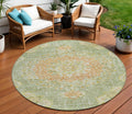8 Artichoke Green Round Floral Medallion Washable Indoor Outdoor Area Rug
