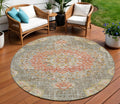 8 Brown Round Floral Medallion Washable Indoor Outdoor Area Rug