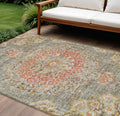 9 X 12 Brown Floral Medallion Washable Indoor Outdoor Area Rug