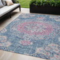 5 X 8 Blue Floral Medallion Washable Indoor Outdoor Area Rug