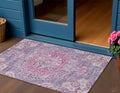3 X 5 Purple Floral Medallion Washable Indoor Outdoor Area Rug