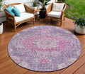 8 Purple Round Floral Medallion Washable Indoor Outdoor Area Rug