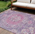 9 X 12 Purple Floral Medallion Washable Indoor Outdoor Area Rug