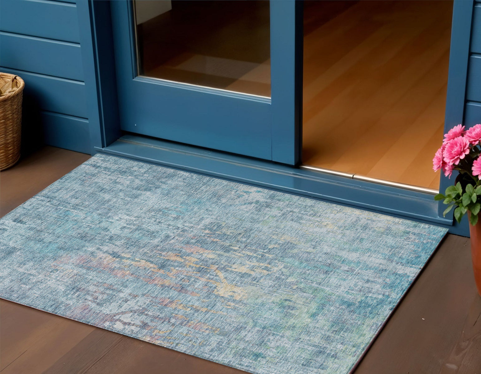 3 X 5 Blue Abstract Washable Indoor Outdoor Area Rug