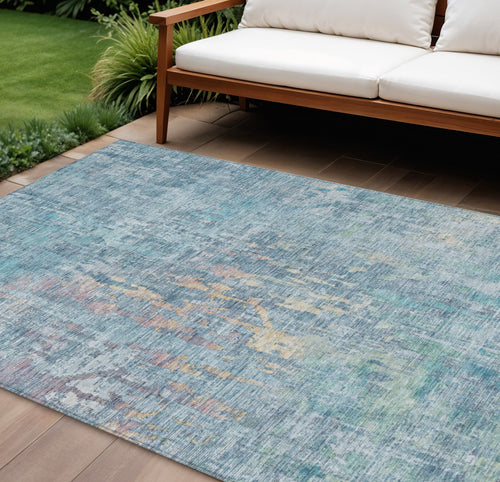 10 X 14 Blue Abstract Washable Indoor Outdoor Area Rug