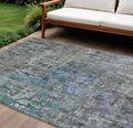 10 X 14 Fern Green Abstract Washable Indoor Outdoor Area Rug