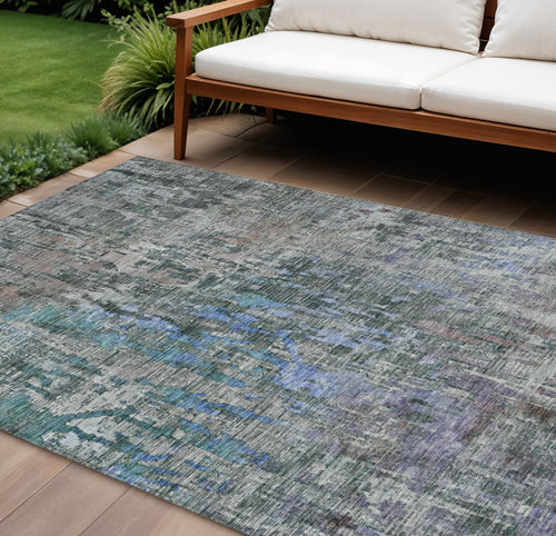 10 X 14 Fern Green Abstract Washable Indoor Outdoor Area Rug