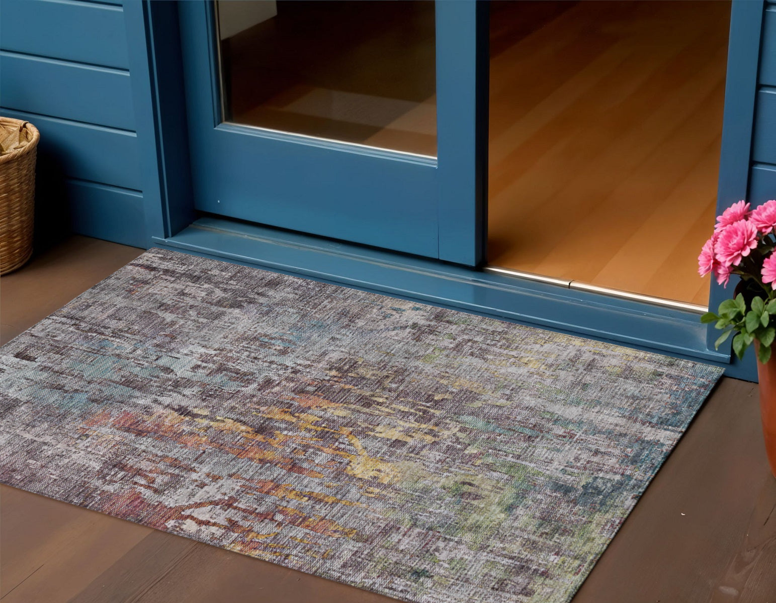 3 X 5 Pewter Abstract Washable Indoor Outdoor Area Rug