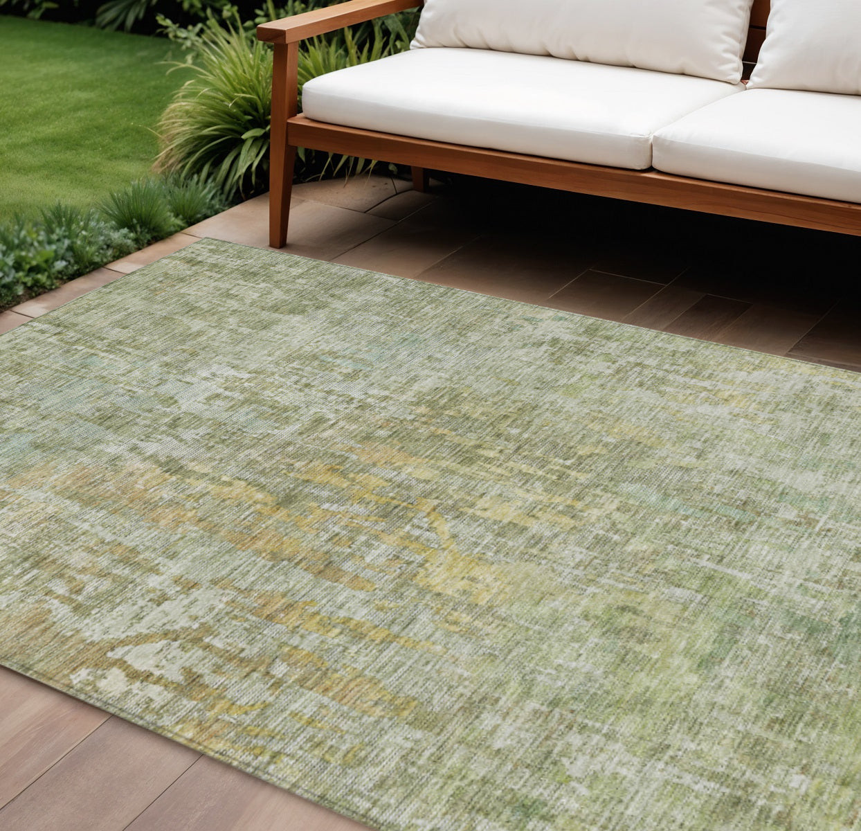 10 X 14 Sage Abstract Washable Indoor Outdoor Area Rug