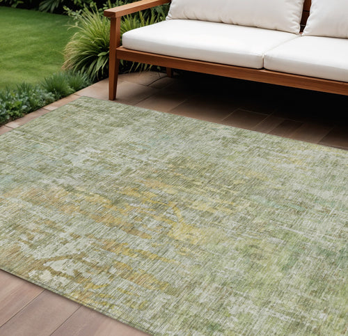 10 X 14 Sage Abstract Washable Indoor Outdoor Area Rug