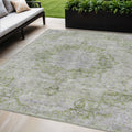 5 X 8 Olive Green Floral Medallion Washable Indoor Outdoor Area Rug