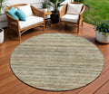 8 Beige Round Striped Washable Indoor Outdoor Area Rug