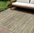 10 X 14 Beige Striped Washable Indoor Outdoor Area Rug