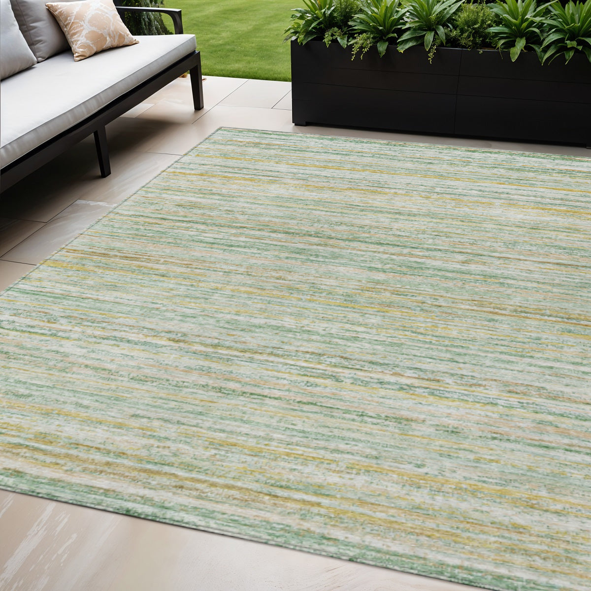 5 X 8 Mint Green Striped Washable Indoor Outdoor Area Rug