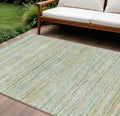 8 X 10 Mint Green Striped Washable Indoor Outdoor Area Rug