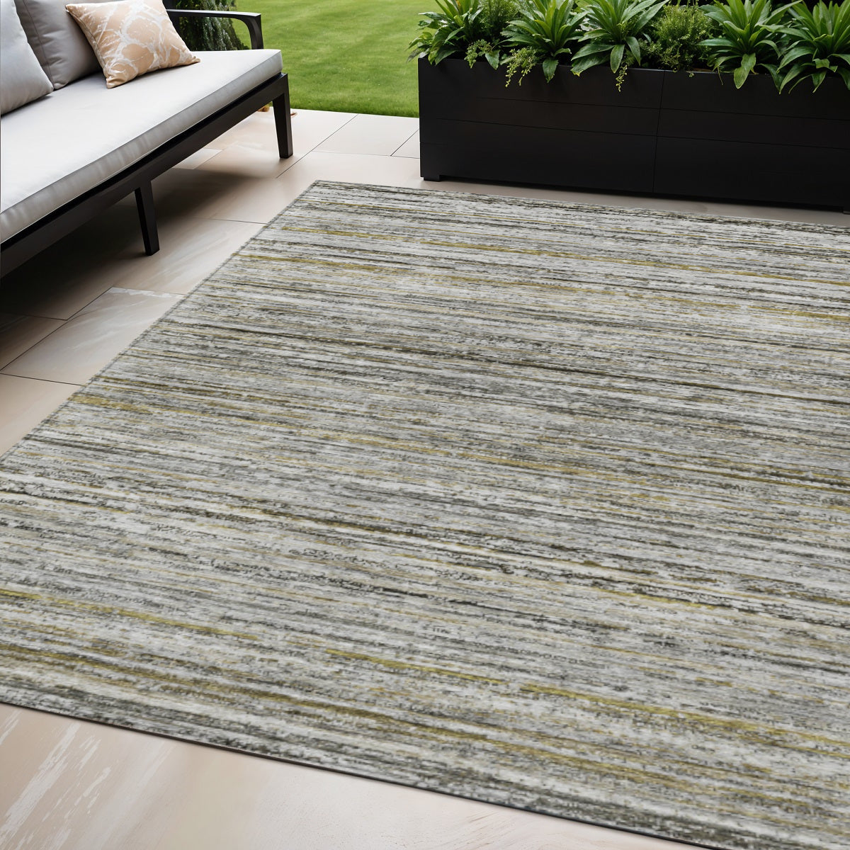5 X 8 Pewter Striped Washable Indoor Outdoor Area Rug