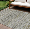 8 X 10 Pewter Striped Washable Indoor Outdoor Area Rug