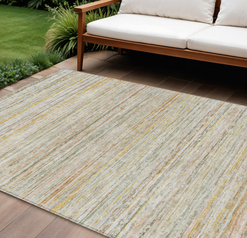 10 X 14 Sage Striped Washable Indoor Outdoor Area Rug