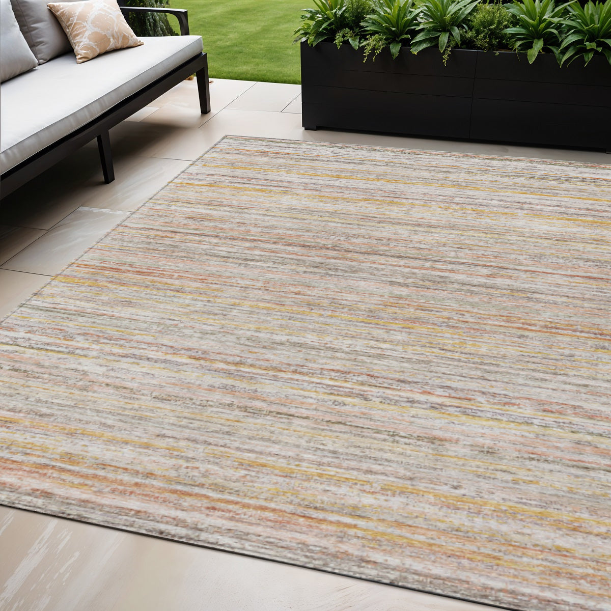 5 X 8 Terra Cotta Striped Washable Indoor Outdoor Area Rug