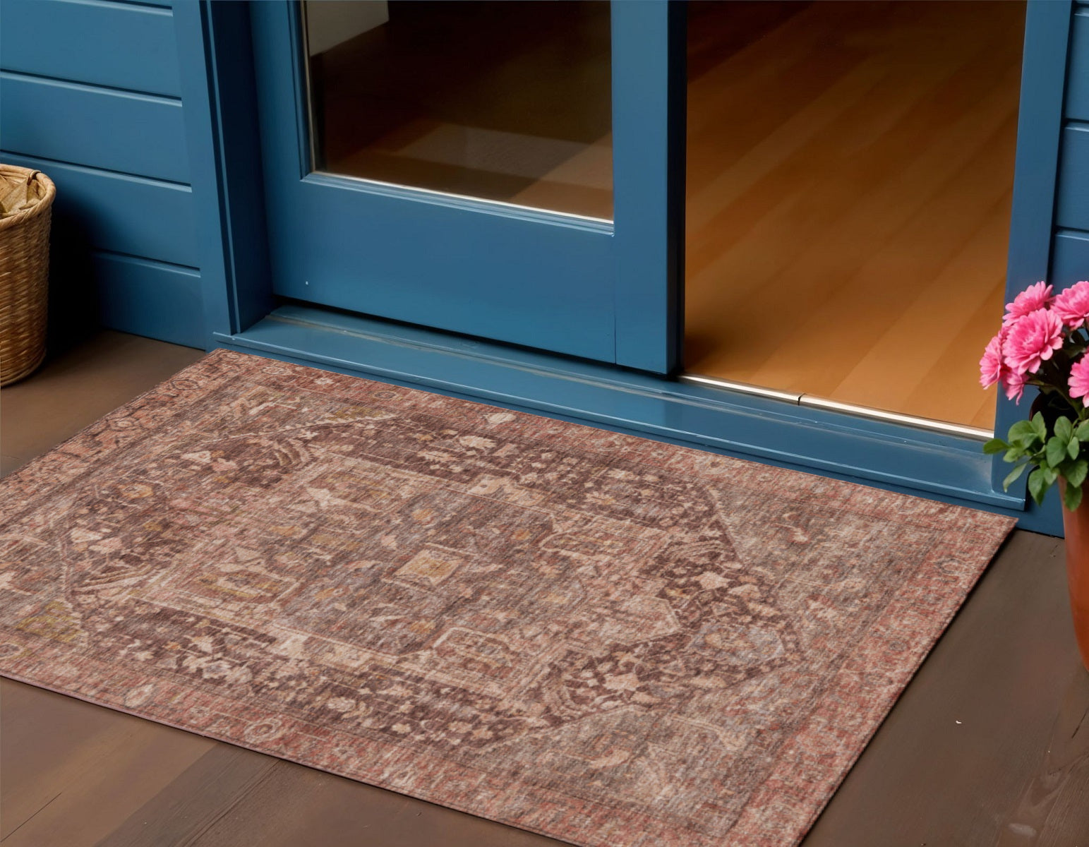 3 X 5 Burgundy Medallion Washable Indoor Outdoor Area Rug