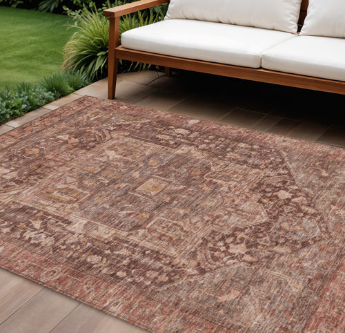10 X 14 Burgundy Medallion Washable Indoor Outdoor Area Rug