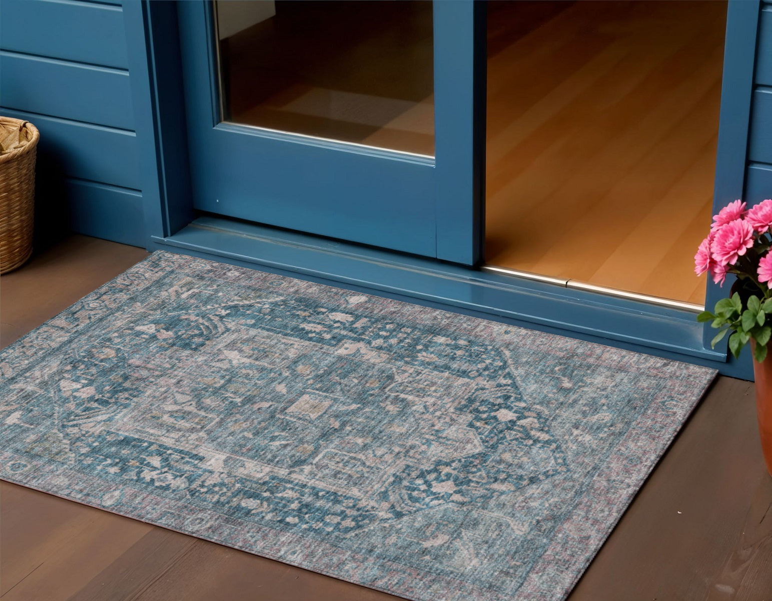 3 X 5 Blue Medallion Washable Indoor Outdoor Area Rug