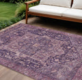 8 X 10 Eggplant Medallion Washable Indoor Outdoor Area Rug