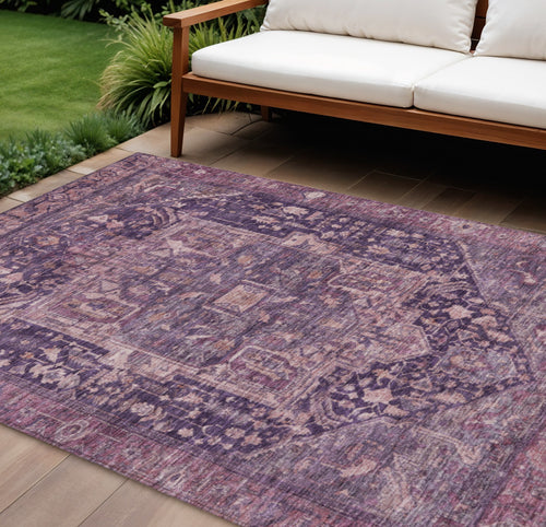 10 X 14 Eggplant Medallion Washable Indoor Outdoor Area Rug