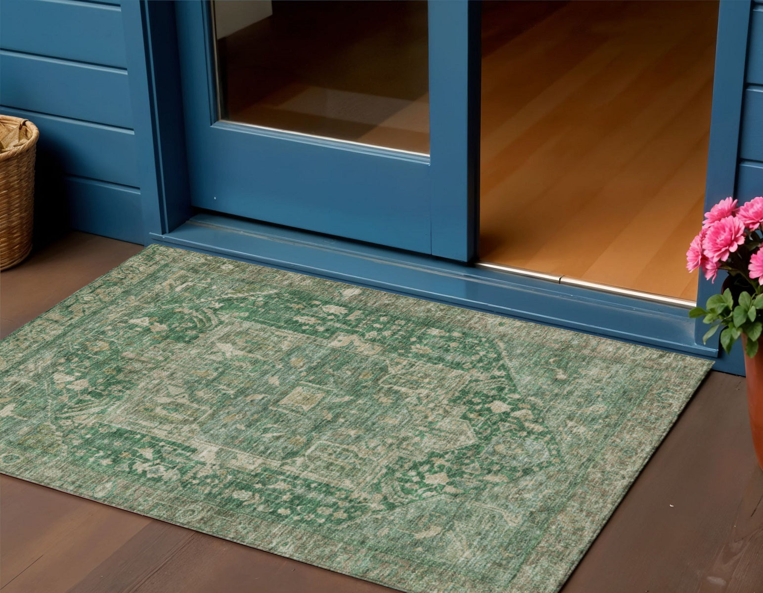 3 X 5 Emerald Medallion Washable Indoor Outdoor Area Rug