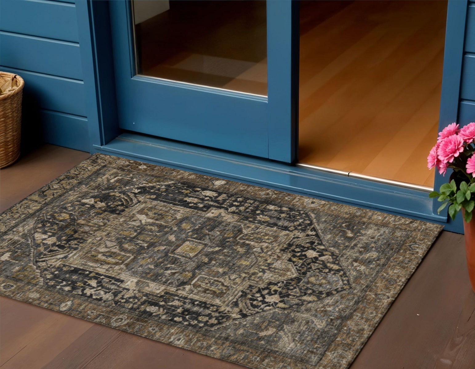 3 X 5 Brown Medallion Washable Indoor Outdoor Area Rug