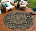 8 Brown Round Medallion Washable Indoor Outdoor Area Rug