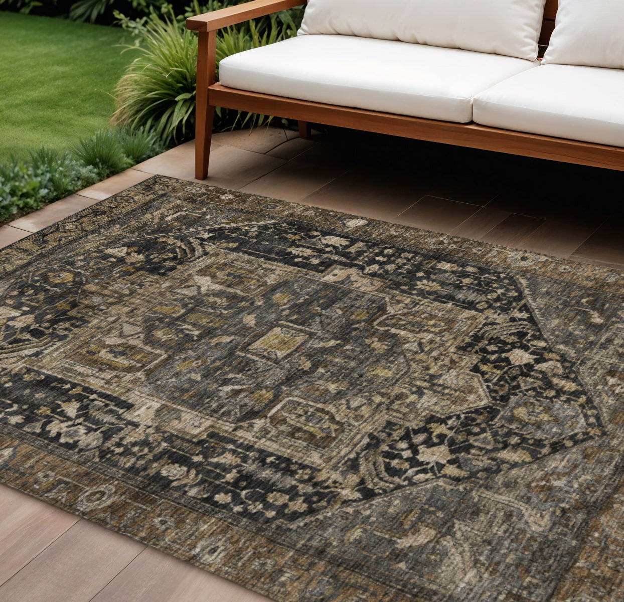 8 X 10 Brown Medallion Washable Indoor Outdoor Area Rug