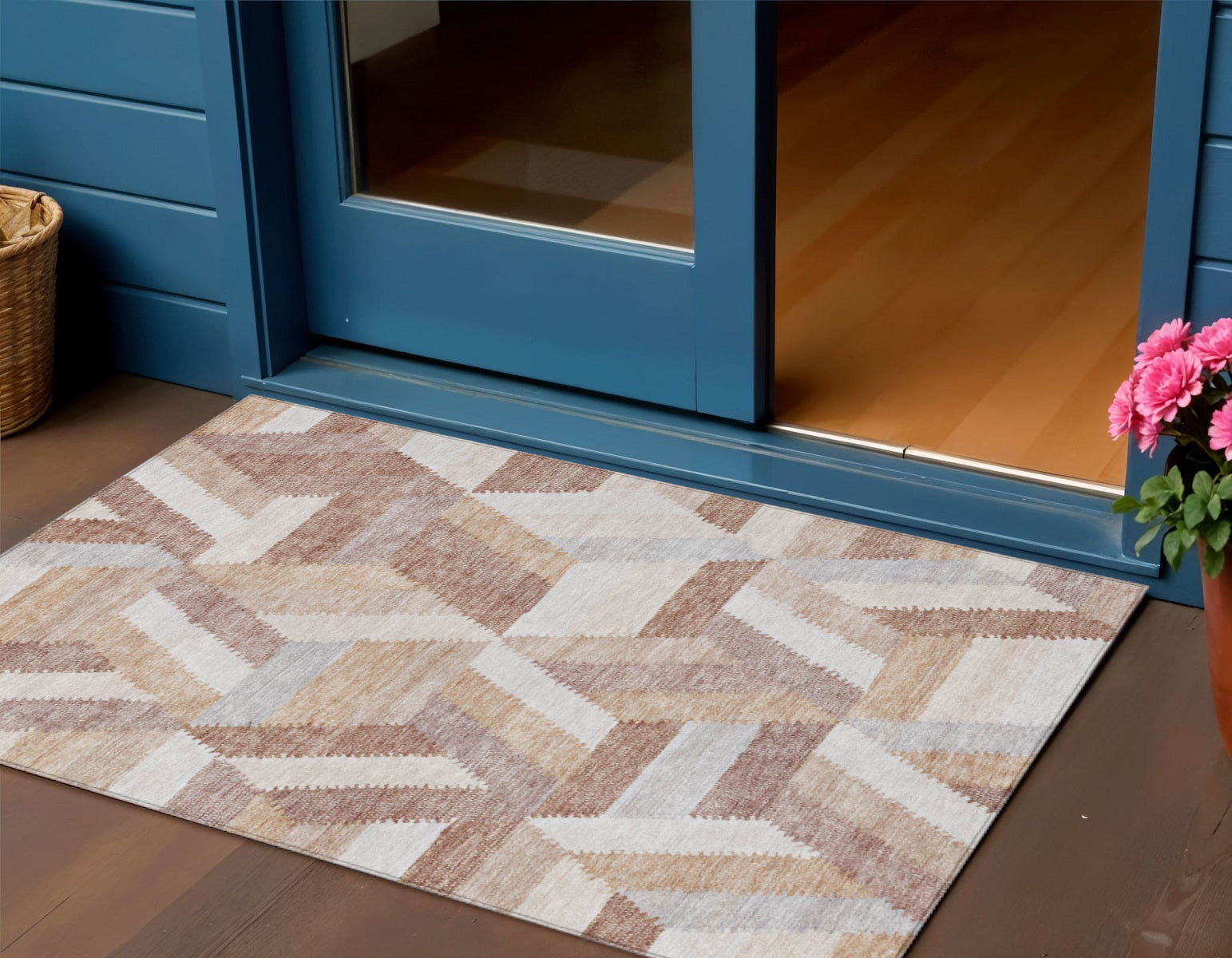 3 X 5 Copper Geometric Washable Indoor Outdoor Area Rug