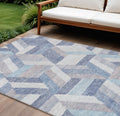 10 X 14 Denim Blue Geometric Washable Indoor Outdoor Area Rug